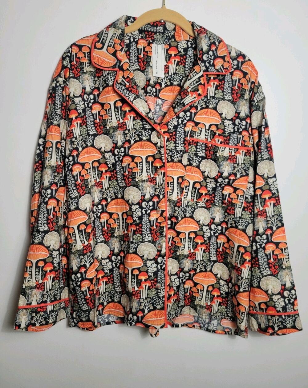Anthropologie Real Fun Wow Mushroom Flannel Pajama Sleep Shirt Top Small